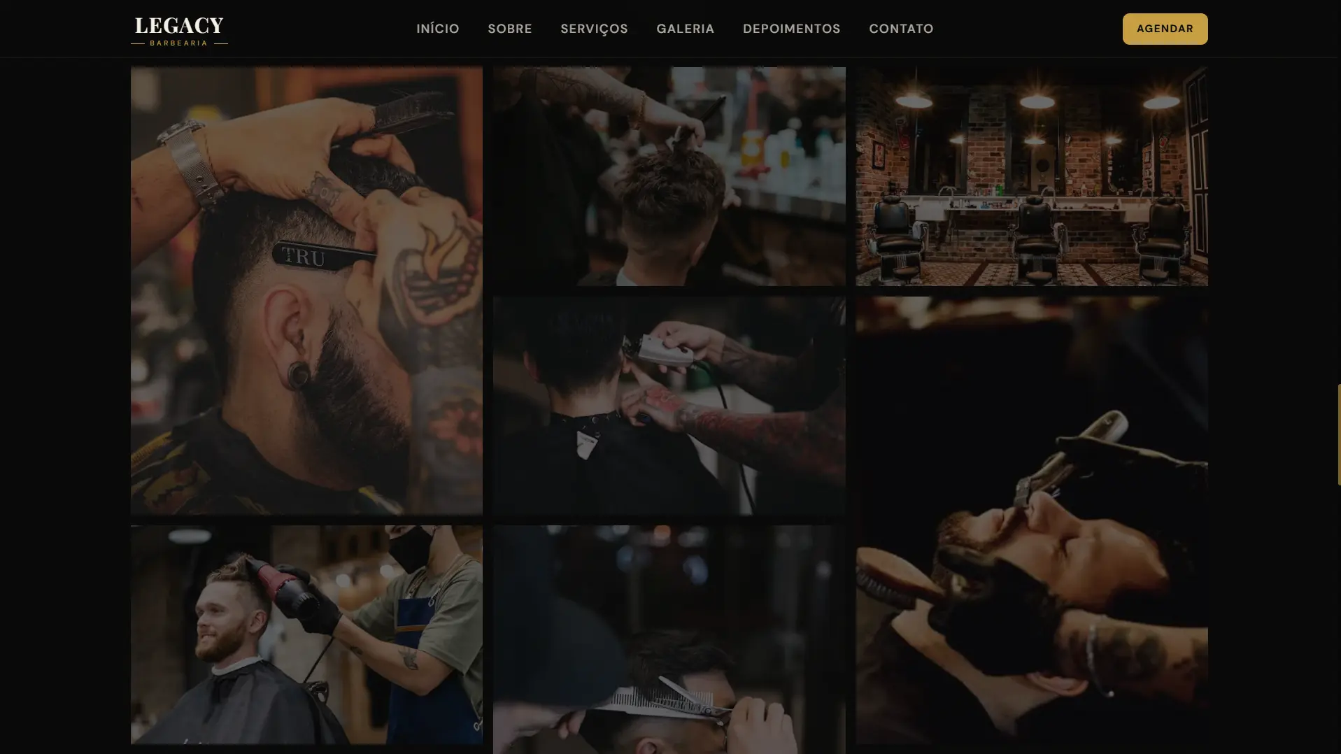 Projeto conceitual do estúdio: site de uma barbearia, com galeria de fotos do salão.