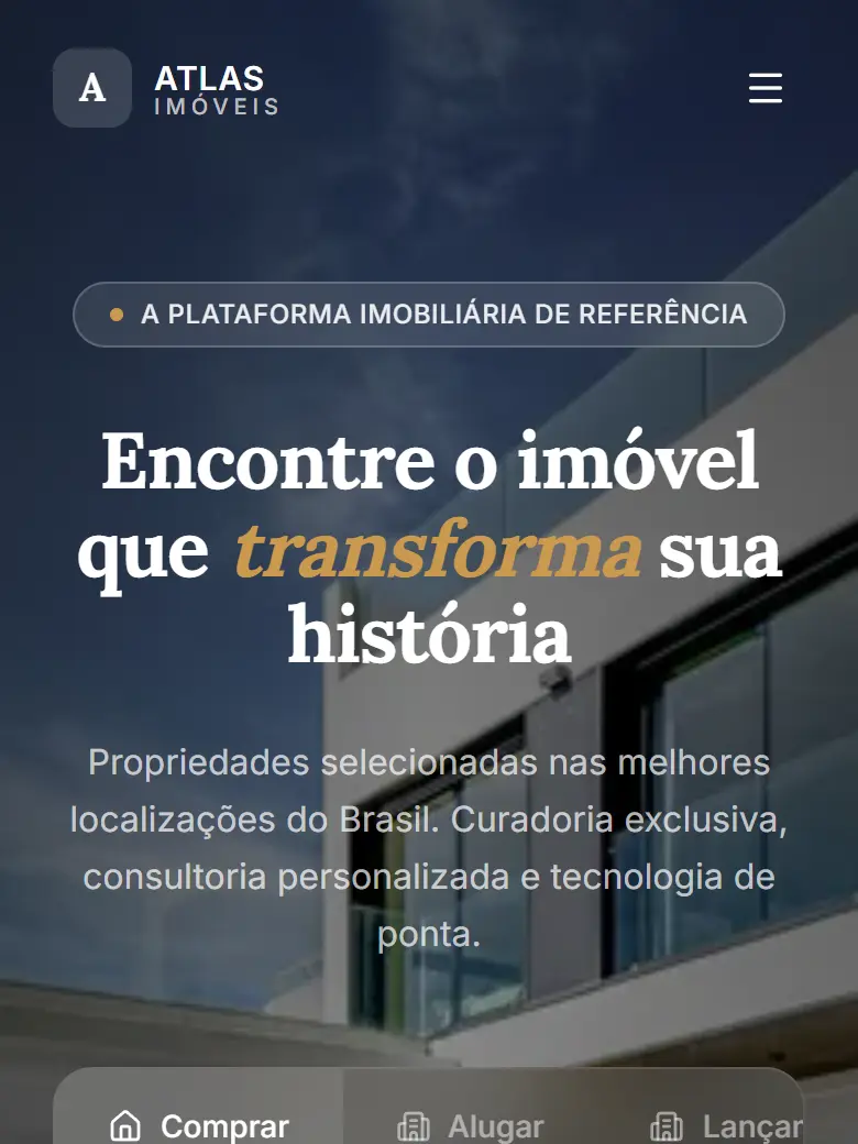 Site Atlas Imóveis: um catálogo de imóveis com busca e filtros.