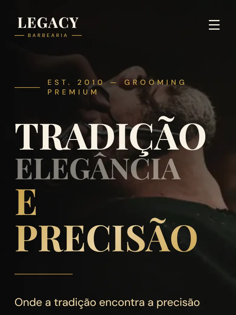 Site Legacy Barbearia: uma barbearia clássica, com todos os serviços apresentados.